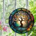 Tree of Life Stained Glass with Chain Hook for Indoor and Outdoor Decorations, for Nature Lovers, Housewarming and Birthday Celebrations