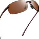 JIM HALO Sport Sunglasses for Men Women TR90 Rimless Frame for Running Fishing Cycling Driving (Polarized Brown)