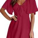 Dokotoo Christmas Holiday Red Womens Summer Dresses 2025 Party Fashion Casual Fall Short Dress Sexy V-Neck Wedding Guest Flowy Dress Linen Dresses for Women Light, Medium, Red