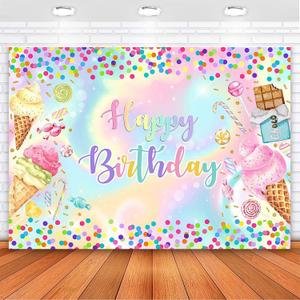 Avezano Ice Cream Birthday Backdrop Sweet Candy Dessert Birthday Party Photoshoot Background Candyland Party Colorful Bday Cake Table Banner (7x5 ft)