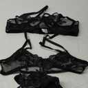 Kaei&Shi Floral Embroidered Mesh Sheer,Underwire Satin Bow,High Cut Thong,Belt Garter Lingerie, Size L