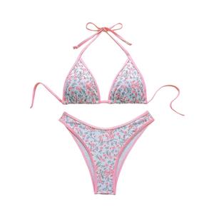 RoseSeek Women's 2 Piece Cute Bikini Sets Ditsy Floral Triangle Bikini Tops and Bottoms Swimsuits Vacation Beachwear Yellow Large (White, L)