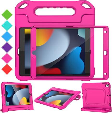 SUPLIK Kids Case for iPad 9th/8th/7th Generation -10.2 inch 2021/2020/2019, Built with Screen Protector, Durable Shockproof Handle Stand Case for Apple iPad Gen 9/8/7, Pink