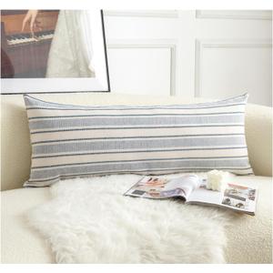 Cethom Decorative Boho Lumbar Pillow Covers, Modern Farmhouse Couch Pillowcase, 14 x 36 Long Accent Body Throw Pillow Covers, Sofa Bed Living Room Decor Cushion Case, Blue and Beige, Pack of 1
