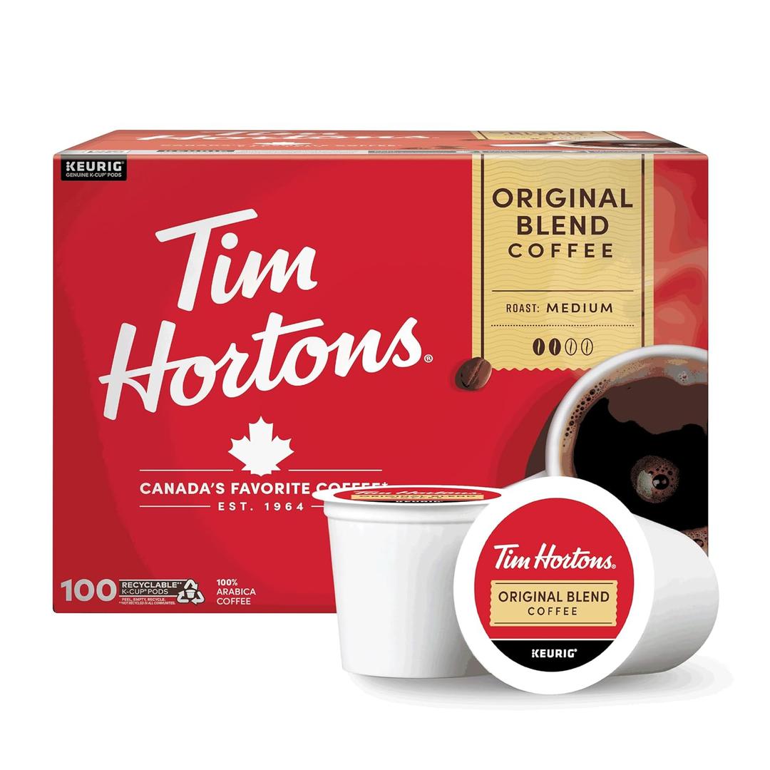 Tim Hortons Original Blend, Medium Roast Coffee, Single-Serve K-Cup Pods Compatible with Keurig Brewers, 100ct K-Cups (EXP 03/16/27)