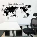 Map of The World Wall Decals English Black International Map Wall Stickers Peel and Stick Removable PVC Wall Decor Kids Bedroom Living Room Nursery Classroom Study Room Office Wall Art Murals