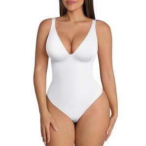 FeelinGirl White Body Suits Women Tummy Control Thong Shapewear Bodysuit for Women,SizeXL