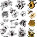 CRASPIRE Bees Clear Stamps Animal Honey Flower Retro Reusable Background Postmark Transparent Silicone Stamp Seals for Journaling Card Making Decor DIY Scrapbooking Supplies Film Frame