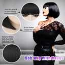 Black Bob Wig with Bangs Short Straight Bob Wigs for Women Heat Resistant Synthetic Bangs Wig for Daily Party Cosplay Use(12 Inch)
