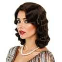 Long Brown 1920s Wig for Women Gatsby roaring 20s Finger Wave Party Synthetic Full Vintage Wigs for Womens Lady Cosplay Costume Fancy Dress 1920 Flapper Wig