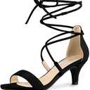 Allegra K Women's Kitten Heel Lace Up Open Toe Sandals, Black, (size 7)
