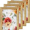 Concepts 5x7 Set Of 4 Gold Ornate Beaded Resin Picture Frames With HD Clear Glass, Extra Durable Photo Frames - Display Wallhung/Tabletop Vertically Or Horizontaly