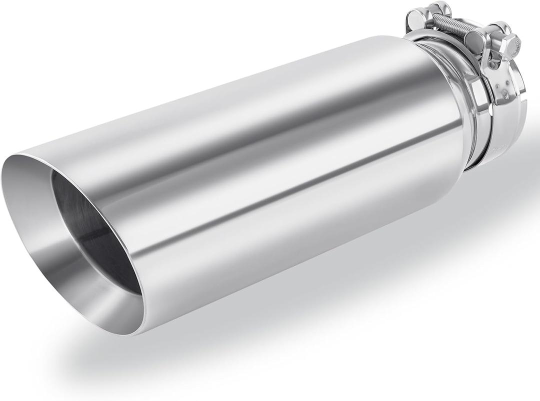 2.5 to 4 Inch Exhaust Tip 2.5"Inlet to 4"Outlet Exhaust Tips 12" Length Muffler Tip 304 Stainless Steel Tailpipe Diesel Exhaust Tip Double Wall Polished Slant Cut Clamp On (Sliver)