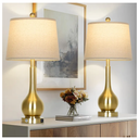 26" Gold Table Lamps Set of 2 for Living Room, Touch Control Bedroom Lamps for Nightstand, 3-Way Dimmable Bedside Lamp with USB A+C Port (2 LED Bulbs Included)