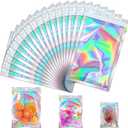 100 Pcs Holographic Mylar Bags, Smell Proof & Resealable Bag for Small Business, Foil Freshie Bags for Treat,Jewelry, Candy, Keychain, Package, Christmas Gift Bags, Goodie Baggies (3x5in)