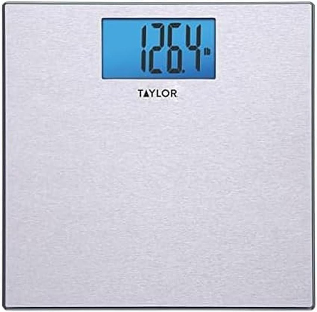 Taylor Digital Scales for Body Weight, Highly Accurate 400 LB Capacity, Unique Blue LCD, Auto on and Off Scale, 11.8 x 11.8Inches, Stainless Steel