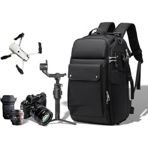 Camera Backpack Large, Waterproof Camera Bag for Mirrorless and DSLR with TSA Lock,Quick Access,17-Inch Laptop Compartment, Adjustable Straps - Fits Camera Stabilizer,Drone, Black