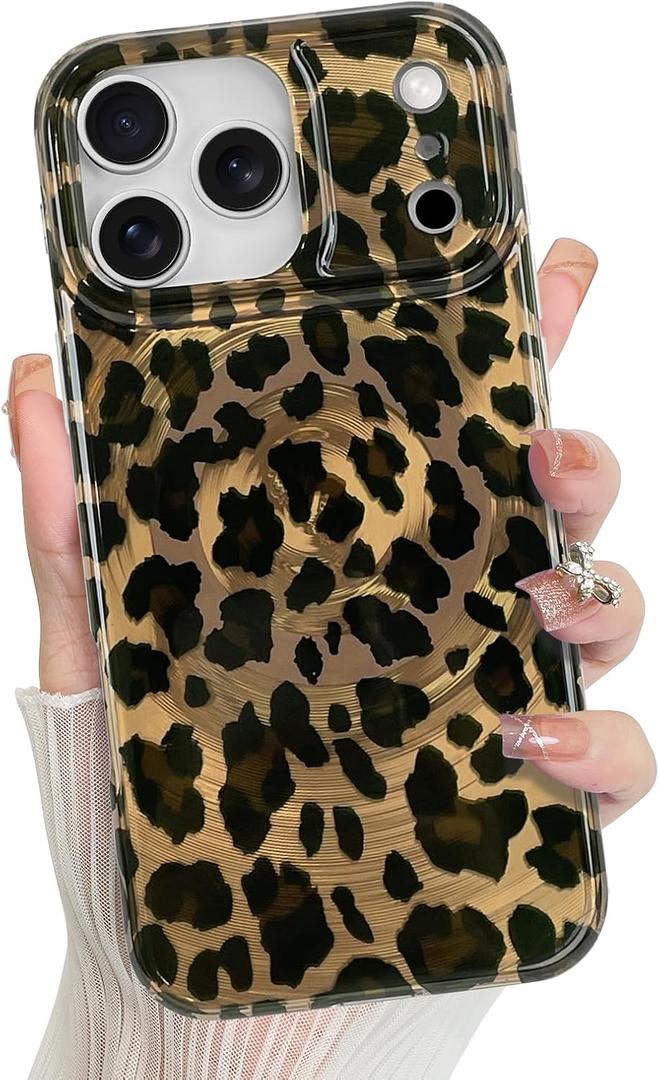 Magnetic for iPhone 17 Pro Case Cute Sparkle, Leopard | Trendy Cheetah Animal Print, Compatible with Magsafe, Glossy Glitter Shiny Design, Shockproof Protective Phone Cover