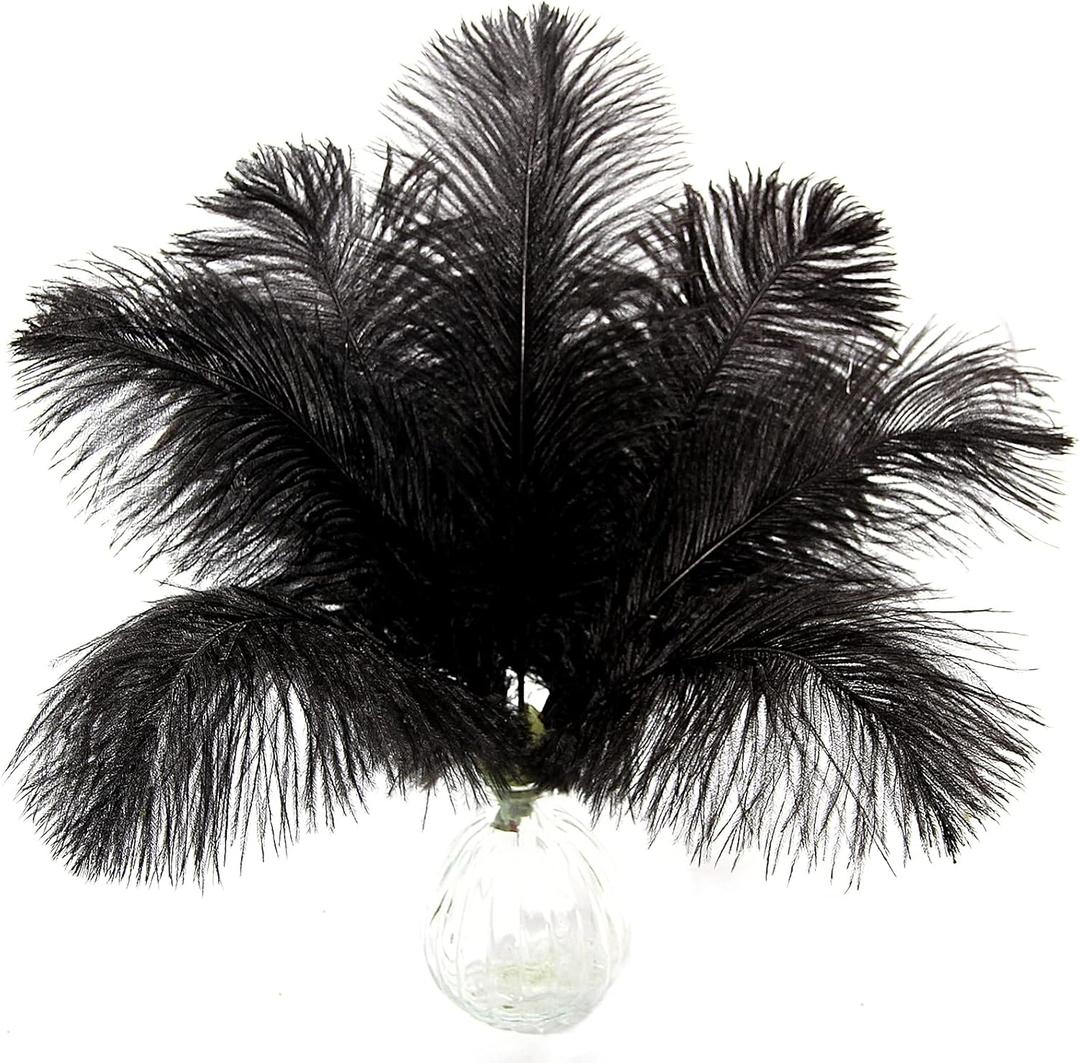 10pcs Natural Black Ostrich Feathers 14-16inch 35-40cm for Wedding Party Centerpieces, Easter Home Decorations