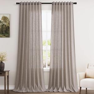 Extra Long Brownish Grey Curtains 2 Panels 102 Inches Long for Living Room Back Tab Pocket Light Filtering Semi Sheer Drapes Cotton Linen Textured Window Curtain 102 Inch Length for Bedroom 9 FT