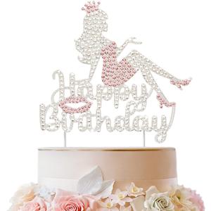 LINGTEER Happy Birthday Crown Queen Lady Rhinestone Cake Topper - Cheers to Makeup Spa Birthday Party Cake Centerpieces Decorations Gift Sign - Pink.