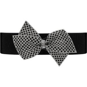 YooAi Women Dress Belts Rhinestone Bow Belt Wide Elastic Stretchy Cinch Waist Belt for Women Ladies Dresses Black 75 L