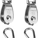 2Pcs 304 Stainless Steel M15 Single Pulley Block, Wire Rope Hanging Wire Towing Wheel, with 2Pcs Spring Snap Hook