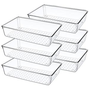 9'' (6 Pack) Drawer Organizers, Plastic Clear Acrylic Non Slip Non Cracking kitchen drawer organizer Stackable Bathroom Drawer Organizer Trays, Storage Bins for Makeup, Bathroom, Kitchen Office