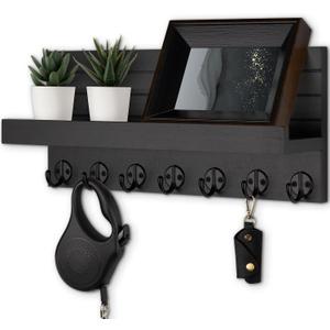 Lwenki Key Holder Wall Mount, Entryway Key and Mail Holder with 7 Sturdy Hooks for Sunglasses, Dog Leash, Decorative Wall Shelf with Mounting Hardware, 15”W x 6.7”H x 4.2”D