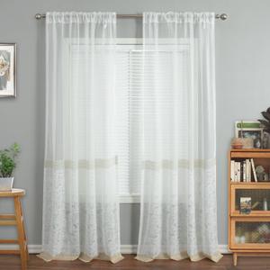 VOGOL Farmhouse Sheer Curtains with Lace Embroidered Leaf Window Drapes Light Filtering Voile Panels for Romantic and Elegant Home Decor 2 Panels, 
52 x 96
 (*Beige B1)