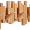 DESAINOPH Wooden Coat Rack Wall Mounted Sticks Multi Rack Solid Handmade Natural Wood Artwork with 5 Flip-Down Unique Modern Hooks for Coats Bag Hat Umbrella