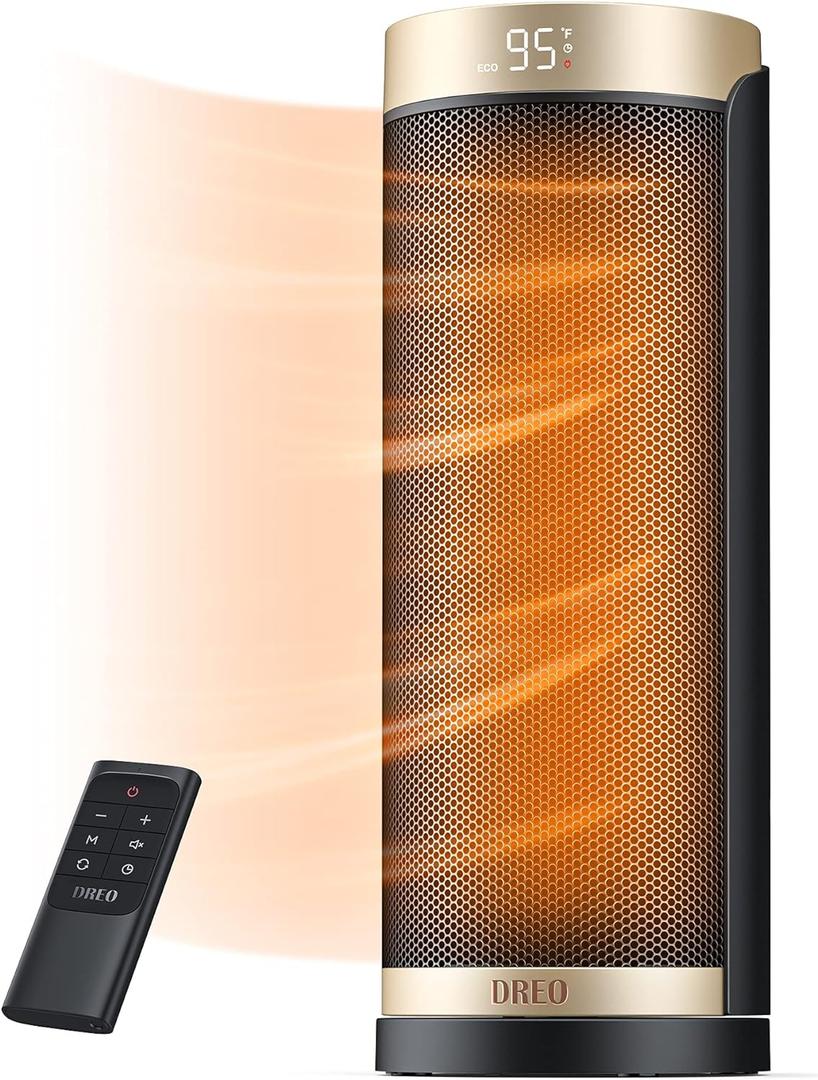 Dreo Space Heater, 1500W PTC Ceramic Heaters for Indoor Use with Remote, 70 Oscillation, 1-12H Timer, Electric Heaters with Thermostat, Fast and Safe Portable Heater for Office, Bedroom, Large Room (Black)