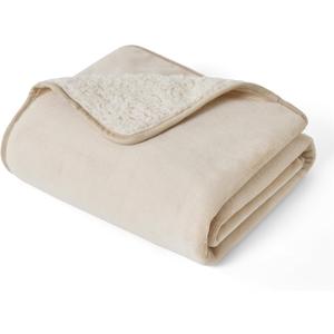 Bedsure Cat Blanket for Indoor Cats - Waterproof Calming Cat Blankets for Kitten, Sherpa Fleece Pet Blanket, Soft Plush Reversible Throw Furniture Protector, 35"x25", Cream