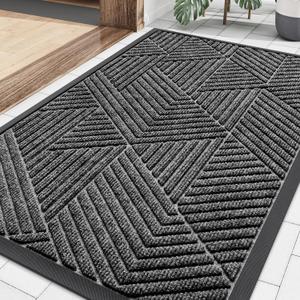 Smiry Front Door Mat Outside Entrance, Heavy Duty Sturdy Natural Rubber Doormat, Trap Dirt and Moisture, Easy Clean Low Profile Welcome Floor Mats for Indoor Outdoor Entry, 35X23 Inch, Silver Grey