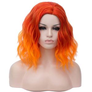 14'' Ombre Orange Wig Short Wavy Flame Fire Color Wig Heat Resistant Synthetic Hair for Women Girls