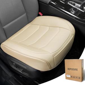 BOPUOVRE Car Seat Cover for Luxury & Comfort - PU Leather, Anti-Slip, Full Wrap Protection with Storage Pocket for Bottom Cushion - Universal Fit for 95% of Vehicles (Beige, 1 Piece)