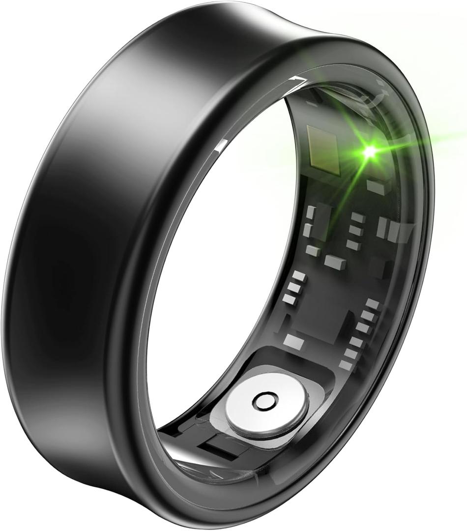 Smart Ring for Men, Women Health & Fitness Tracker with Sleep Monitor, Heart Rate, SpO2, Lightweight Titanium, IP68 Waterproof, Portable Charging Case No Subscription Fee (Black, 8#)