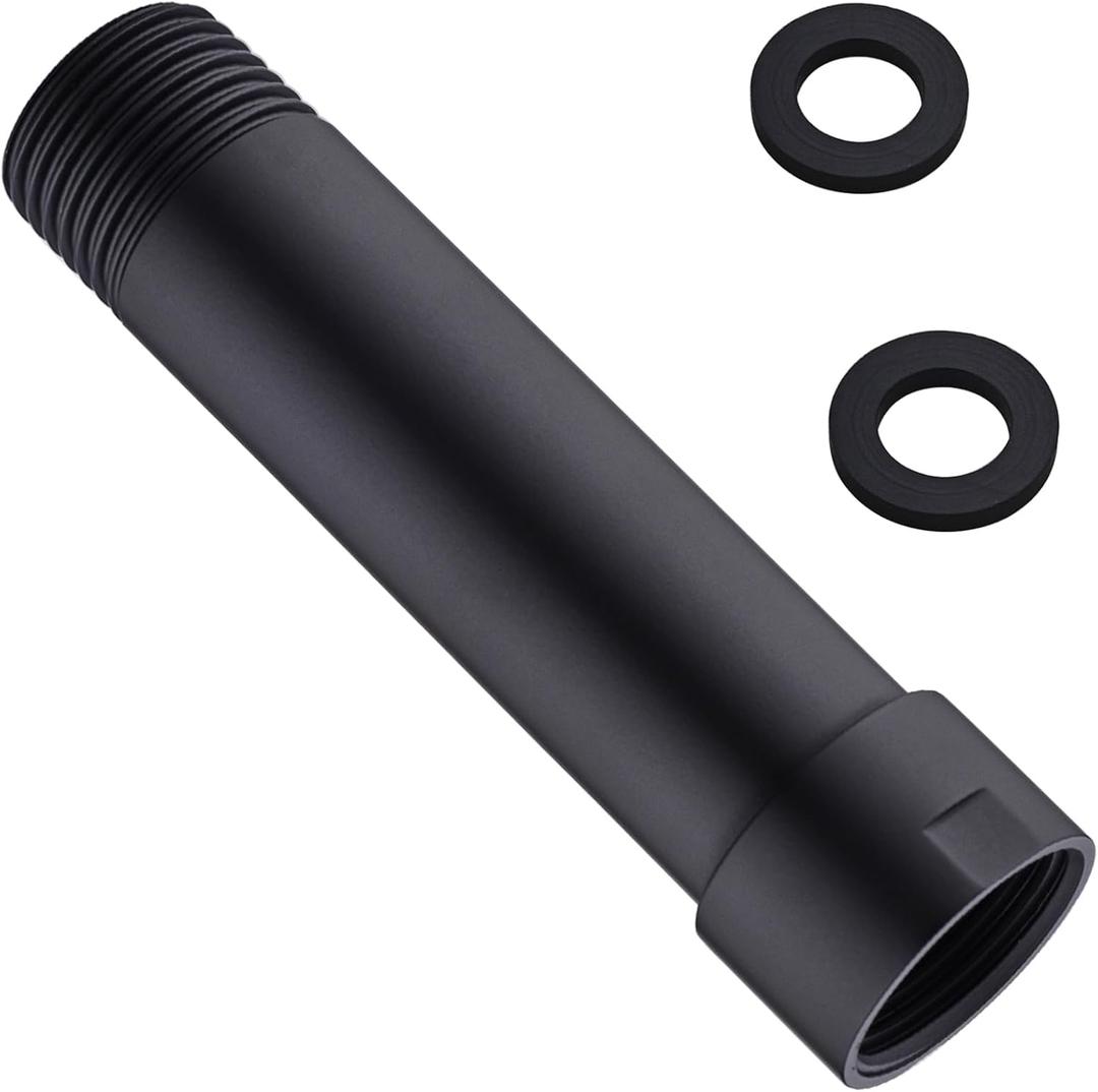 Black Shower Arm Extender NPT 1/2 Inch Male to Female, Straight Shower Arm in Matte Black