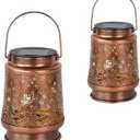 2 Pack Solar Lanterns Outdoor Waterproof - Butterfly Garden Decor Hanging Solar Lights, Birthday Gifts for Women Mom Grandma, Metal Decoration for Yard, Patio, Pathway