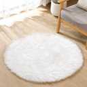 ORINOVA White Fluffy Faux Fur Rugs for Bedroom Sheepskin Machine Washable Shag Area Rugs for Living Room Small Circle Boho Round Rug 3ft