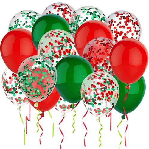 PheiLa 50 Pcs 12 Inch Red and Green Confetti Balloons Christmas Balloons with Ribbons Christmas Party Decorations for Xmas Color Themed Party New Year Baby Shower Birthday Party Supplies