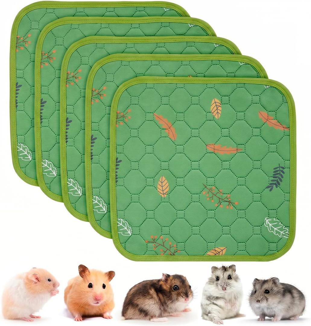 Sunheir Washable Pee Pads for Small Pet 5-Pack, Reusable Pet Training Pads Absorbent & Leak-Free, Waterproof Pee Pads for Dog Cat Rabbit Guinea Pig Hamster, Whelping Pad (Leaves - Green, 12x12)