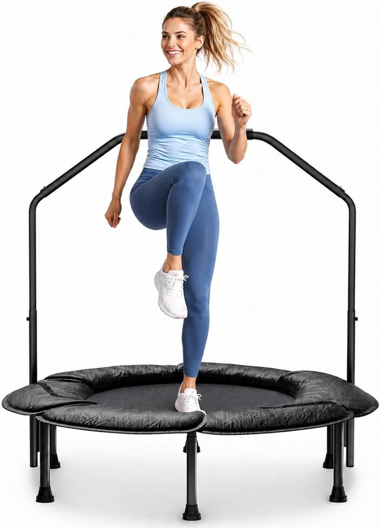 Juturna 40" Foldable Mini Trampoline, Rebounder Trampoline for Adults, 450lbs Capacity with Bungees, Adjustable Handle, Stable & Quiet, Fitness Trampoline for Kids