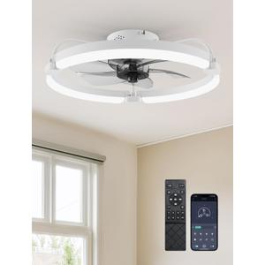 Ensenior Ceiling Fans with Lights and Remote, 20" Low Profile Ceiling Fan Flush Mount, APP Control, 6 Speed, 3CCT, Quiet Reversible DC Motor, Dimmable Modern Ceiling Fan with Light for Bedroom, White