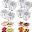 3 x 20 Sets Snack Condiment Containers with Lid, Disposable Double 2 compartments Dipping Container Refrige, Reusable Takeaway Sauce Dip Case Storage for Outdoor Sampling Travel Picnic Take-out (20)