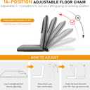 FASTMOMENT Floor Chair with Back Support 14-Position Adjustable Floor Chair Portable Ground Seating for Adults & Kids Foldable Meditation Seat with Japanese KOYO Bearings & Washable Linen Cover (Grey), 17.32 in x 34.25 in x 2.75 in
