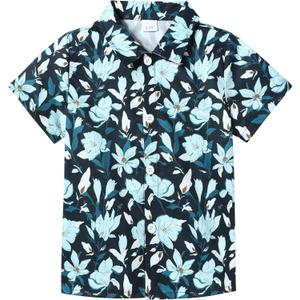 YALLET Boys Hawaiian Shirt Cool Summer Hawaii Shirts Casual Short Sleeve Button Down Aloha Beach Tee Tops (7-8 Years, Navy Blue)