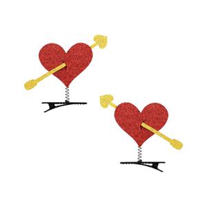YanJie 2pcs Valentines Day Hair Clips for Girls Glitter Heart Clip with Springs Red Hair Accessories for Women Cupid Accessories Cute Hairpin (Red Gold Small)