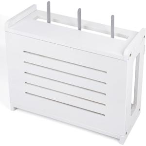 Router Shelf Wall Mount WiFi Router Storage Box Modem Cable Router Cover Organized Power Strip Cable Management Hider Rack by Solid Wood Need Assembly White