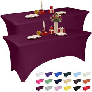2 Pack 6 Feet Burgundy Spandex Tablecloth for Rectangular Tables, Fitted & Stretch, Washable, Wrinkle Resistant, Perfect for Event, Wedding, Party, Banquet, Cocktail, Festival, and Table Protector 2 Pack 6 Feet Burgundy Spandex Tablecloth for Rectangular Tables, Fitted & Stretch, Washable, Wrinkle Resistant, Perfect for Event, Wedding, Party, Banquet, Cocktail, Festival, and Table Protector